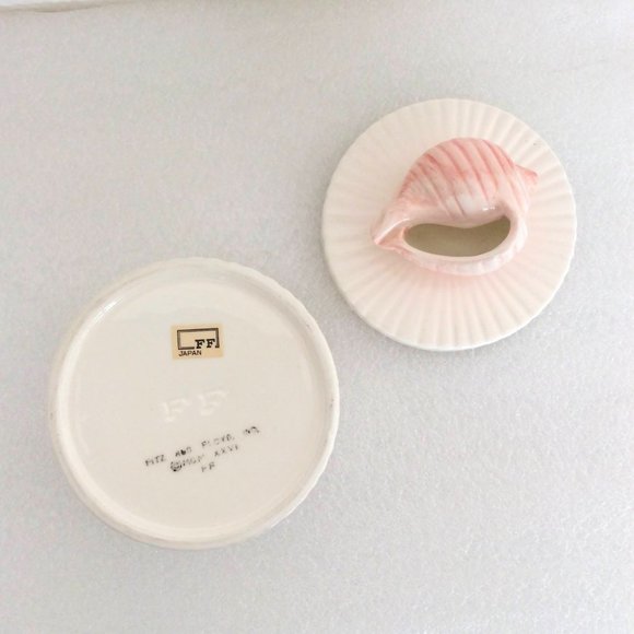 Vintage Fitz & Floyd Round Trinket Box With Seashell Lid - Coquille Pattern - Picture 5 of 6